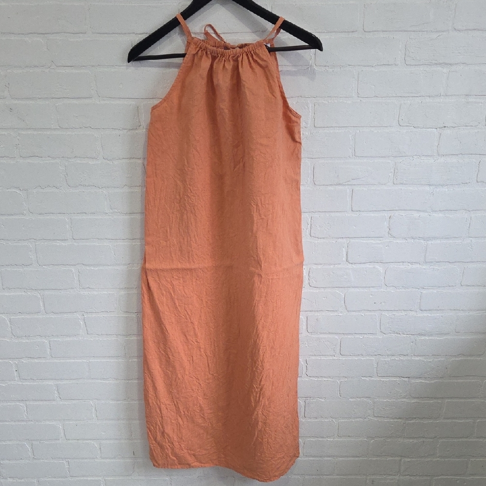 Pure Navy Linen Halter Dress